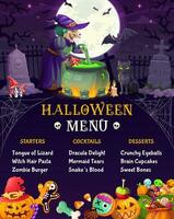 Halloween menu pour vacances faire la fête, sorcière, chaudron vecteur