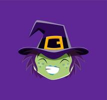 dessin animé sorcière Halloween emoji personnage visage vecteur