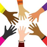 différent couleurs de mains dessiné. vecteur Contexte illustration multi ethnique mains, peuples, coexistence harmonie, communauté, amitié, la paix, la joie, enfants mains. élément pour imprimer, carte, conception
