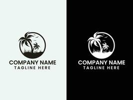 mer logo conception. plage arbre logo. plage logo. Soleil. l'eau. naturel. finance. moderne logo. créatif. noir et blanche. vacances. icône vecteur