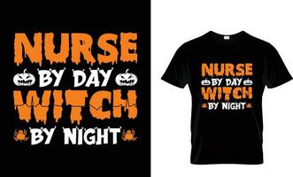 infirmière par journée sorcière par nuit, halloween t chemise conception unique,Halloween T-shirt conception modèle facile à impression tout usage. vecteur Halloween Contexte rétro ancien