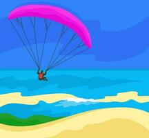 parachute. homme voler sur parachute plus de le mer et énorme sablonneux dune. parapente concept. vecteur