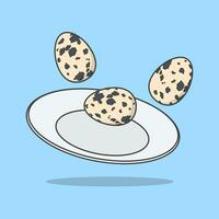 Caille des œufs sur une assiette dessin animé vecteur illustration. poulet Caille bouilli des œufs nourriture plat icône contour