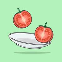 pièces de tomate sur une assiette dessin animé vecteur illustration. tomate plat icône contour