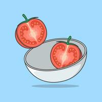 bol de tomate tranches dessin animé vecteur illustration. tomate plat icône contour