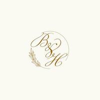 initiales bh mariage monogramme logo avec feuilles et élégant circulaire lignes vecteur