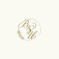 initiales bu mariage monogramme logo avec feuilles et élégant circulaire lignes vecteur