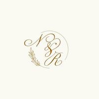 initiales nr mariage monogramme logo avec feuilles et élégant circulaire lignes vecteur