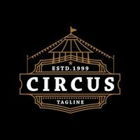 cirque tente badge étiquette emblème logo conception vecteur ancien rétro foncé Contexte