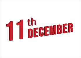 11ème décembre , du quotidien calendrier temps et Date programme symbole. moderne conception, 3d le rendu. blanc Contexte. vecteur