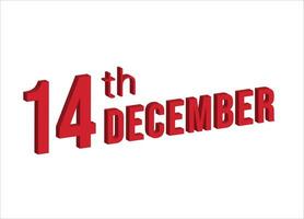 14e décembre , du quotidien calendrier temps et Date programme symbole. moderne conception, 3d le rendu. blanc Contexte. vecteur