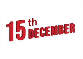 15e décembre , du quotidien calendrier temps et Date programme symbole. moderne conception, 3d le rendu. blanc Contexte. vecteur