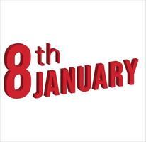 8e janvier , du quotidien calendrier temps et Date programme symbole. moderne conception, 3d le rendu. blanc Contexte. vecteur