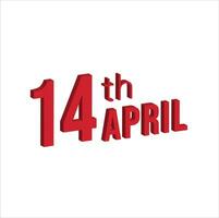 14e avril , du quotidien calendrier temps et Date programme symbole. moderne conception, 3d le rendu. blanc Contexte. vecteur