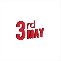 3e mai , du quotidien calendrier temps et Date programme symbole. moderne conception, 3d le rendu. blanc Contexte. vecteur