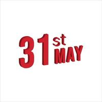 31e mai , du quotidien calendrier temps et Date programme symbole. moderne conception, 3d le rendu. blanc Contexte. vecteur