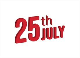25ème juillet , du quotidien calendrier temps et Date programme symbole. moderne conception, 3d le rendu. blanc Contexte. vecteur