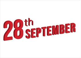 28e septembre , du quotidien calendrier temps et Date programme symbole. moderne conception, 3d le rendu. blanc Contexte. vecteur