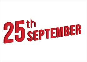 25ème septembre , du quotidien calendrier temps et Date programme symbole. moderne conception, 3d le rendu. blanc Contexte. vecteur