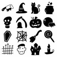 simplement Halloween noir et blanc icône ensemble main dessin style vecteur