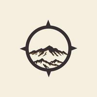 Montagne aventure logo la nature avec boussole vecteur icône symbole illustration minimaliste conception