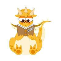 marrant fantaisie personnage dragon est en train de lire une livre. isolé sur blanc Contexte. vecteur dessin animé coloré Icônes.