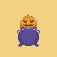 illustration de une Halloween citrouille dans une pot de potions vecteur