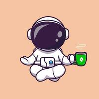 astronaute yoga avec café dessin animé vecteur icône illustration. science boisson icône concept isolé prime vecteur. plat dessin animé style