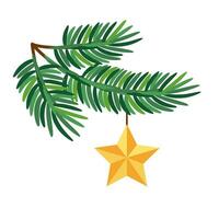 Noël branche avec pendaison Noël d'or étoile. moderne décoration pour Noël arbre. vecteur illustration.