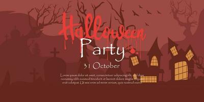 content Halloween octobre 31e bannière modèle octobre tour ou traiter festival, avec citrouilles, et cimetière effrayant nuances, chauves-souris vecteur
