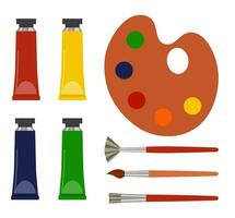 ensemble de brosses et multicolore tubes de peindre. artiste La peinture outils. plat style vecteur illustration