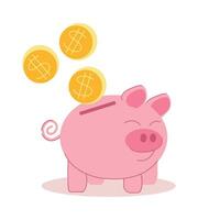 porcin banque pour argent marrant porc avec or pièces de monnaie avec dollar signe. vecteur illustration, isolé