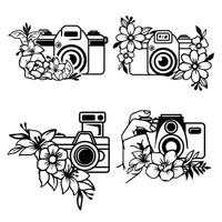 dessiné à la main floral caméra Couper des dossiers. fleur et caméra illustration pour cricut. vecteur