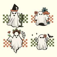 ensemble de rétro Halloween fantôme illustration. mignonne Halloween fantôme vecteur