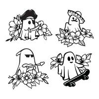 ensemble de mignonne floral Halloween fantôme illustration. vecteur