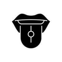 icône de glyphe noir piercing langue. beaux bijoux dans la bouche humaine. pièces métalliques injectées dans le corps humain. beau piercing. symbole de silhouette sur un espace blanc. illustration vectorielle isolée vecteur