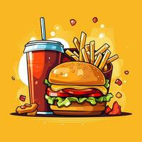 une vecteur logo conception pour une Fast food restaurant, Hamburger, doux boisson et frites