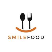 illustration silhouette sourire nourriture avec fourchette et cuillère restaurant signe vecteur logo modèle