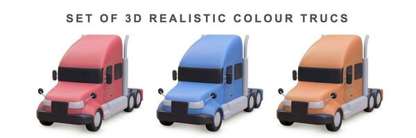 3d ensemble camions sur blanc Contexte. vecteur illustration.