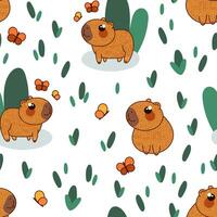 mignonne capybara personnages sans couture modèle vecteur illustration