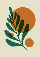 esthétique affiche dans pastel Couleur avec feuille et cercles. vert silhouette de plante. vecteur