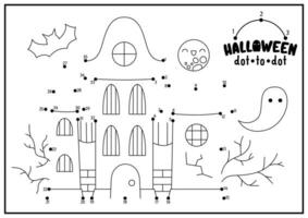 vecteur Halloween Point à point et Couleur activité avec mignonne kawaii hanté maison. l'automne vacances relier le points Jeu pour les enfants. tout saints journée coloration page pour enfants. imprimable feuille de travail