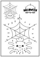 vecteur Halloween Point à point et Couleur activité avec mignonne kawaii araignée et la toile. l'automne vacances relier le points Jeu pour les enfants. tout saints journée coloration page pour enfants. imprimable feuille de travail