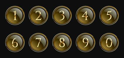 ensemble de d'or luxe Nombres, mathématique symboles dans réaliste vecteur d'or style, dans d'or cercles, brillant boutons.