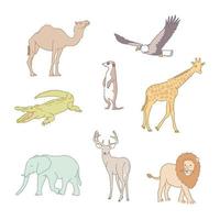 animaux africains. illustrations de conception de vecteur de style dessinés à la main.