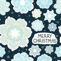 vecteur carte de voeux moderne avec main colorée dessiner illustration de flocons de neige. joyeux Noël. utilisez-le comme éléments pour l'affiche de conception, la carte, les remplissages, la page Web, le papier d'emballage, la conception de la présentation