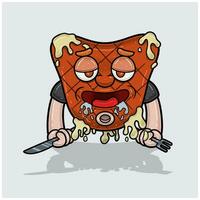 mascotte dessin animé de steak avec faim affronter, en portant couteau et fourchette. gratuit modifiable. vecteur
