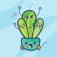 isolé mignonne cactus dessin animé personnage vecteur illustration