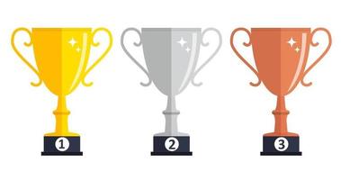 champion d'or, d'argent et de bronze trophée coupe icône signe de première, deuxième et troisième place. illustration vectorielle vecteur