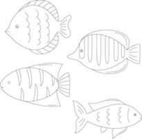 contour mer créatures clipart ensemble dans dessin animé style. comprend 4 mer animaux pour des gamins et les enfants vecteur